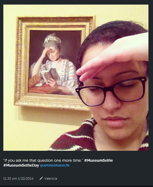 Museumselfie fra Chicago Institute of Art lagt op på #museumselfieday. Foto: @memecry